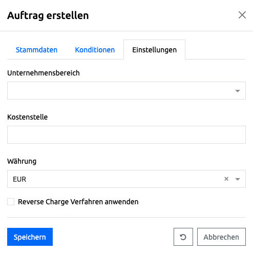 Aufträge - Auftrag erstellen - Einstellungen