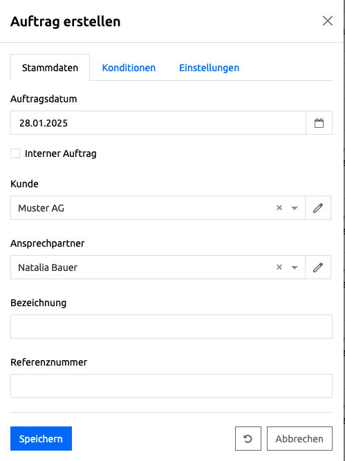 Aufträge - Auftrag erstellen - Stammdaten