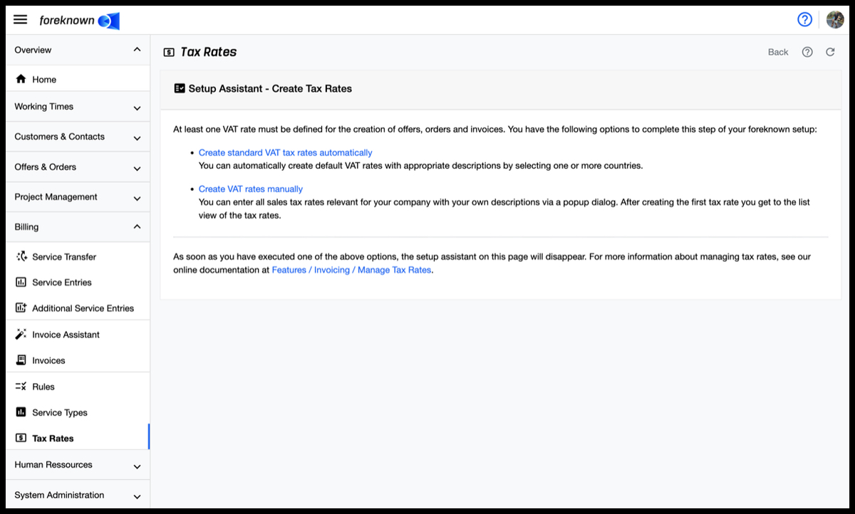 Setup Assistant - Tax Rates