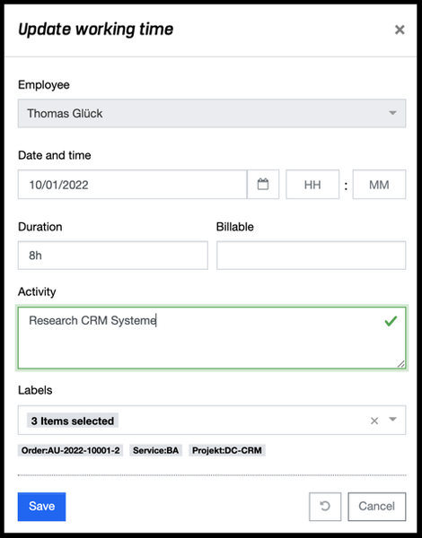 Service Transfer - Edit Working Time