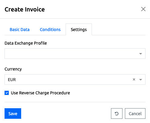 Invoice - Create Invoice - Settings