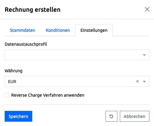 Rechnung erstellen - Einstellungen