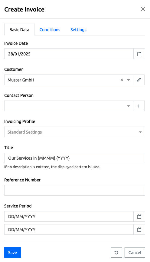 Invoice - Create Invoice - Basic Data