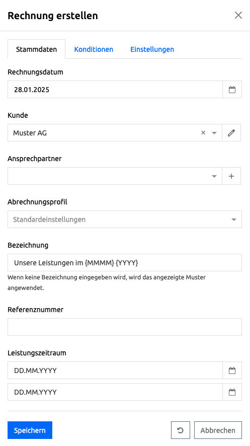 Rechnung erstellen - Stammdaten