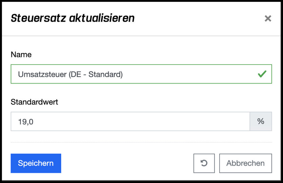 Update Tax Rate - Popup Dialog