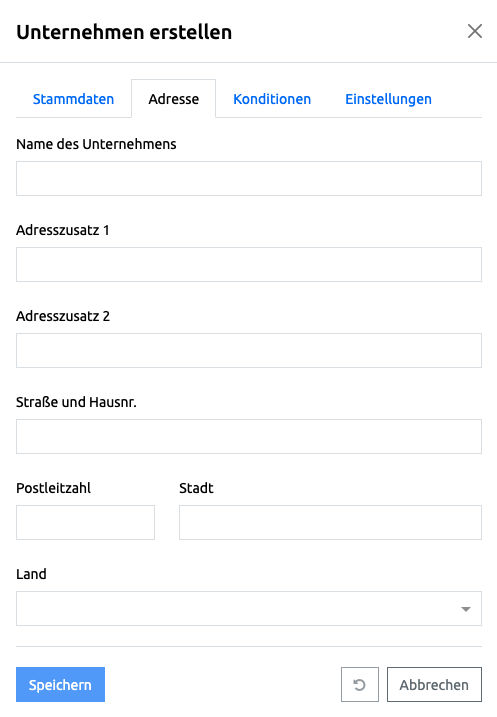 Unternehmen erstellen - Adressdaten
