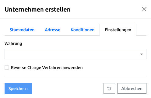 Unternehmen erstellen - Einstellungen