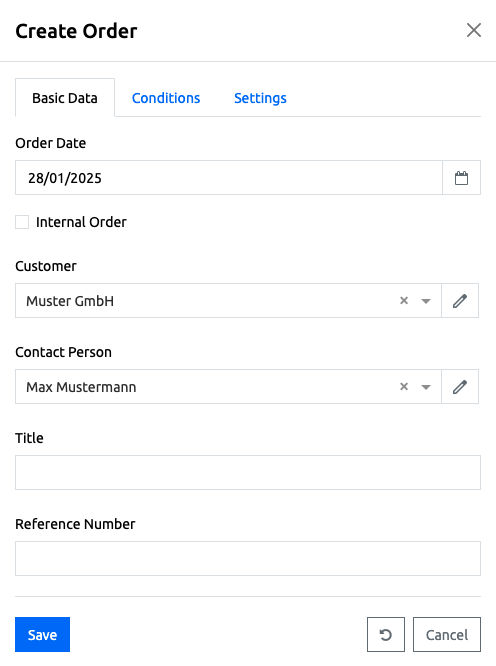 Orders - Create Order - Basic Data